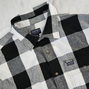 SMITH's Men's Black White Buffalo Plaid Flannel Shirt Long Sleeve Button Down XL